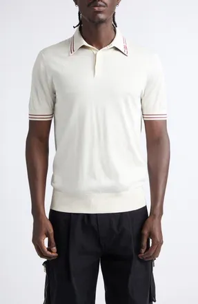 Dolce & Gabbana Tipped Silk Polo in W0001 Bianco Naturale at Nordstrom, Size 54