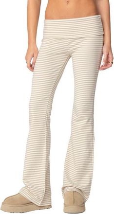 Edikted Kaeli Stripe Flare Pants in Beige at Nordstrom, Size X-Large
