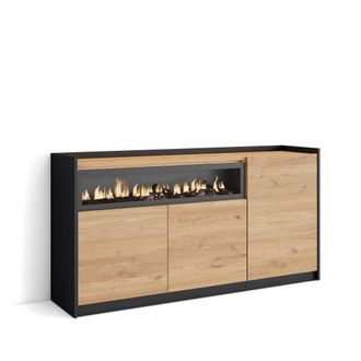 Skraut Home Skraut Home - Aparadores Para Sal&oacute;n, 156x37x80cm, 3 Puertas, Chimenea El&eacute;ctrica, Roble Y Negro