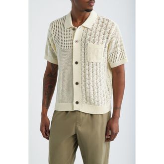 Obey Preston Short Sleeve Cardigan in Natural at Nordstrom, Size Xx-Large