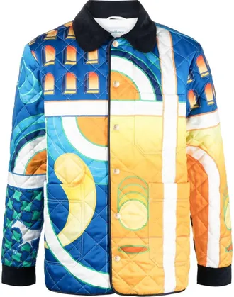 Casablanca Paysage-print quilted jacket - men - Cotton/Polyester - L - Blue