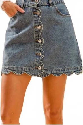 So Me Scallop Front Denim Skirt In Blue