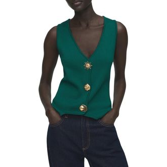 Mango Jewel Button Knit Vest in Dark Green at Nordstrom Rack, Size Small
