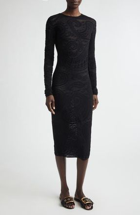 Etro Paisley Intarsia Long Sleeve Midi Sweater Dress in Black at Nordstrom, Size 38