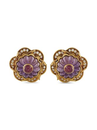 Harry Winston 18kt geelgouden oorclips met diamant en amethist