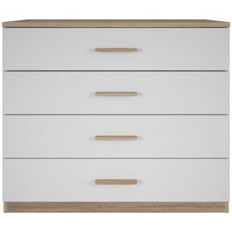 Calicosy Cómoda 4 cajones acabado madera y blanco 100 cm