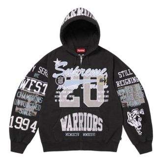 SUPREME SS26 Warriors Appliqu&eacute; Zip Up Hooded Sweatshirt Black SUP-SS26-212-BLK