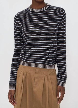White + Warren Cashmere Textured Stripe Crewneck Sweater In Blue Combo