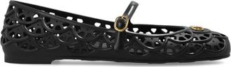 Valentino Garavani Ondette Rubber Ballerina met Scallop Patroon 05mm - Dames - Ballerinas - Zwart - 38 EU - Schoenen