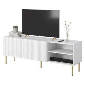 Dmora Mueble De Tv Magnano, Aparador De Sal&oacute;n Con Cuatro Puertas Batientes, Elevado Del Suelo, 150x42 H52 Cm, Blanco