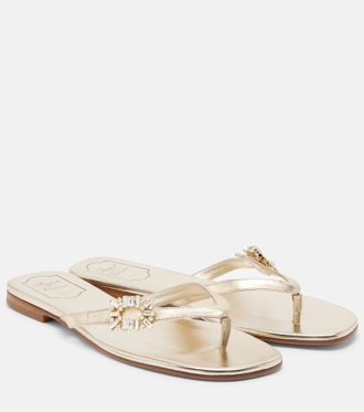 Roger Vivier Embellished metallic leather thong sandals