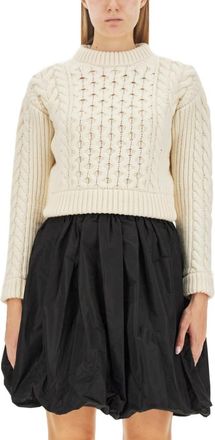 Patou White Knitted Round Neck Sweater