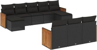 vidaXL Vidaxl - Set De Sof&aacute;s De Jard&iacute;n 10 Pzas Cojines Rat&aacute;n Sint&eacute;tico Negro