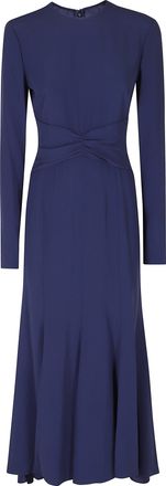 Alberta Ferretti Blue Enver Satin Draped Waistband Long Sleeve Viscose Dress