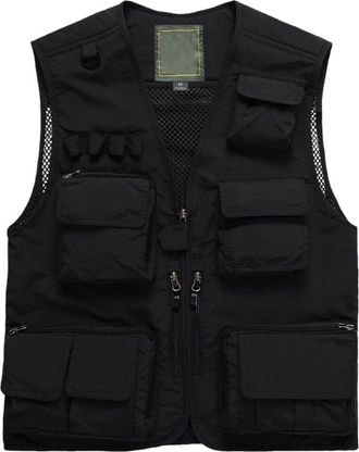 Generic Mens Tactical Vest Mens Fashion Photographer Multi Pocket Vest Mesh Sleeveless Jacket Black 4XL