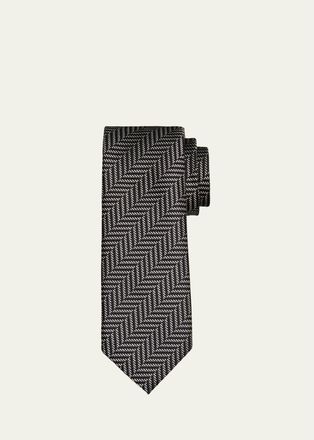Tom Ford Mens Contrast Herringbone Silk Tie