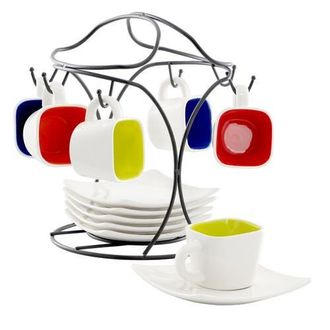 Gibson Home Crenshaw 13 Piece Square Stoneware Espresso Cup Set with Metal Stand in Red at Nordstrom