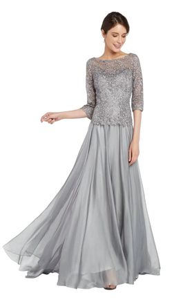 Alyce Paris Bateau-Neck Evening Dress In Pewter