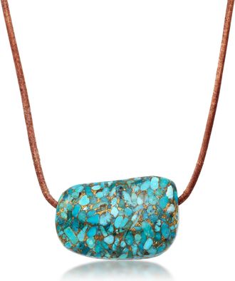 Ross-Simons Turquoise Bead Necklace With Adjustable Brown Leather Cord
