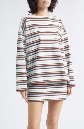 Poss&eacute; Nadine Striped Cotton Top in Chocolate Multi Stripe at Nordstrom, Size Xx-Large