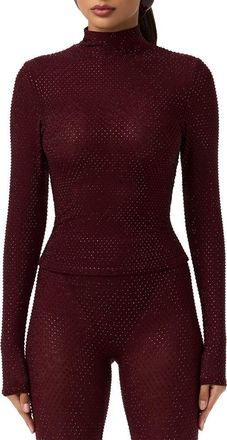 Naked Wardrobe Rhinestone Long Sleeve Top in Dark Plum at Nordstrom, Size X-Small
