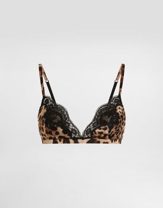 Dolce & Gabbana Leopard-print Soft Cup Bra With Lace - Woman Underwear Animal Print Satin 1