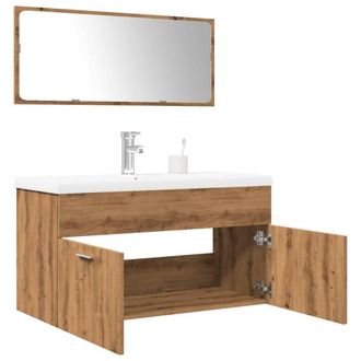 Berkfield Home 3 Piece Bathroom Furniture Set Artisan Oak Engineered Wood in Brown