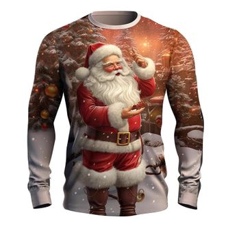 Generic Christmas Shirts Mens Western Shirt Xmas Shirt New Mens T Shirt Christmas Santa Pattern Round Neck Clothing 3D Printing Outdoor Daily Sports Long Slee
