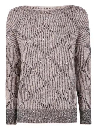 D.exterior D. EXTERIOR Sequins Rhombus Boatneck Sweater