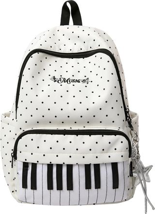 Generic Nylon Casual Backpack 16.9 Inch Polka Dot Piano Key School Bag for Girls (White)