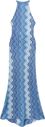 MC2 Saint Barth Halter Neck Maxi Dress with Wavy Abstract Pattern