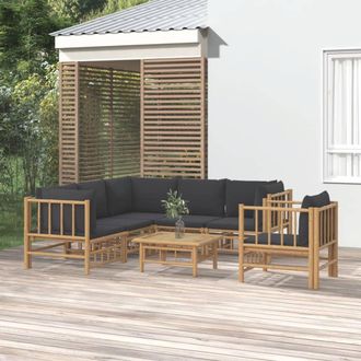 vidaXL Set De Muebles De Jard&iacute;n 7 Piezas Bamb&uacute; Con Cojines Gris Oscuro Vidaxl