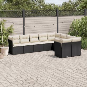 vidaXL Set De Sof&aacute;s De Jard&iacute;n 8 Piezas Y Cojines Rat&aacute;n Sint&eacute;tico Negro Vidaxl