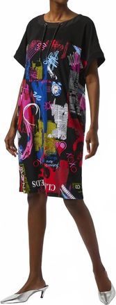 Joseph Ribkoff Word Print Scoop Neck Dress In Black/multi