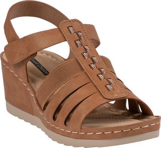 Good Choice Shoes Yuna Ankle Strap Wedge Sandal in Tan at Nordstrom Rack, Size 9.5