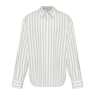 Versace Formal Shirts, male, White, Size: XL Striped Cotton-Poplin Loose Shirt