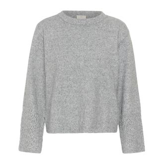 Kaffe Truien - Dames - Ronde hals truien - Grijs - L - Leer - Truien & Vesten