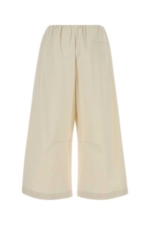 Loewe Womens Ivory Cotton Blend Wide-Leg Pant Exterior: Silk Pantaloni Trousers