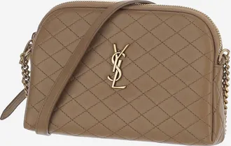 Saint Laurent Womens Quilted Leather Shoulder Bag Beige Lambskin