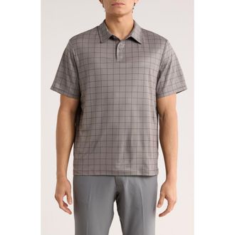 Zella Print Performance Golf Polo in Grey Pewter Crisp Grid at Nordstrom Rack, Size Xx-Large