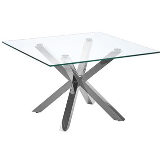 Beliani Mesa De Centro Cristal Plateado 70 X 70 Cm Patas De Metal Brillante Cuadrada Moderna Sala De Estar Dormitorio Starlight