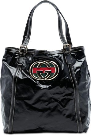Gucci Pre-owned Womens Patent Dialux Britt Web Tote - Black Leather - One Size