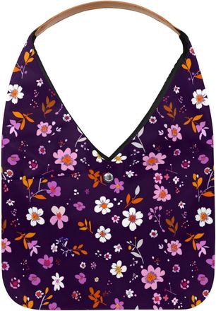 Generic Floral Purple Print Reusable Lightweight Grocery Bags - Foldable Into Compact Pouch, Washable & Sturdy, Multipurpose for Shopping and Travel