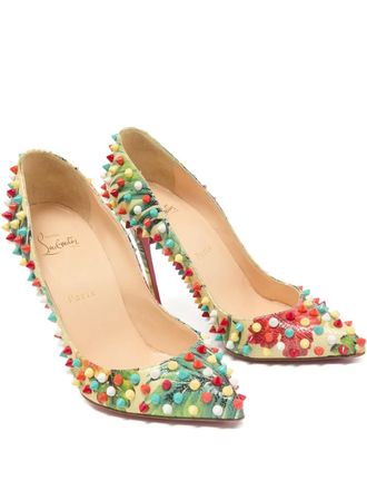 Christian Louboutin 110mm spike-embellished pointed-toe pumps - women - Leather/Leather/Calf Leather - 38 - Green