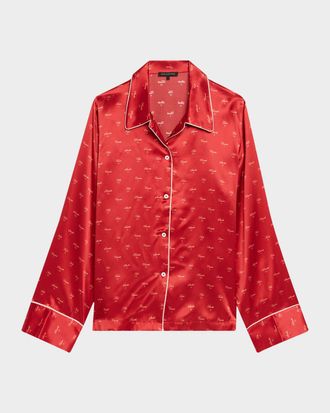 Kiki De Montparnasse Kiss-Print Silk Lounge Nightshirt