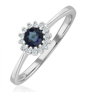 The Diamond Store Sapphire 3.5 x 3.5mm And Diamond 9K White Gold Ring
