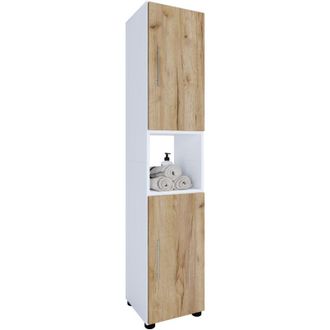 ebuy24 Vcm Armadio da bagno in legno Mobili da bagno Stand Mensola da bagno Armadio alto Dimensioni ca. a. 153 x l. 31 x p. 30 cm - Fiandra (Rovere Bianco