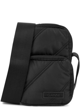 Ganni Mini Quilted Nylon Cross-body Pouch - Black - One Size