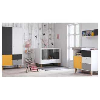 Vox Chambre Compl&egrave;te Lit B&eacute;b&eacute; &Eacute;volutif - Commode &Agrave; Langer - Armoire Vox Concept Jaune