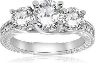 Pompeii3 2 1/2ct Vintage 3-Stone Lab Grown Diamond Engagement Ring 14K White Gold